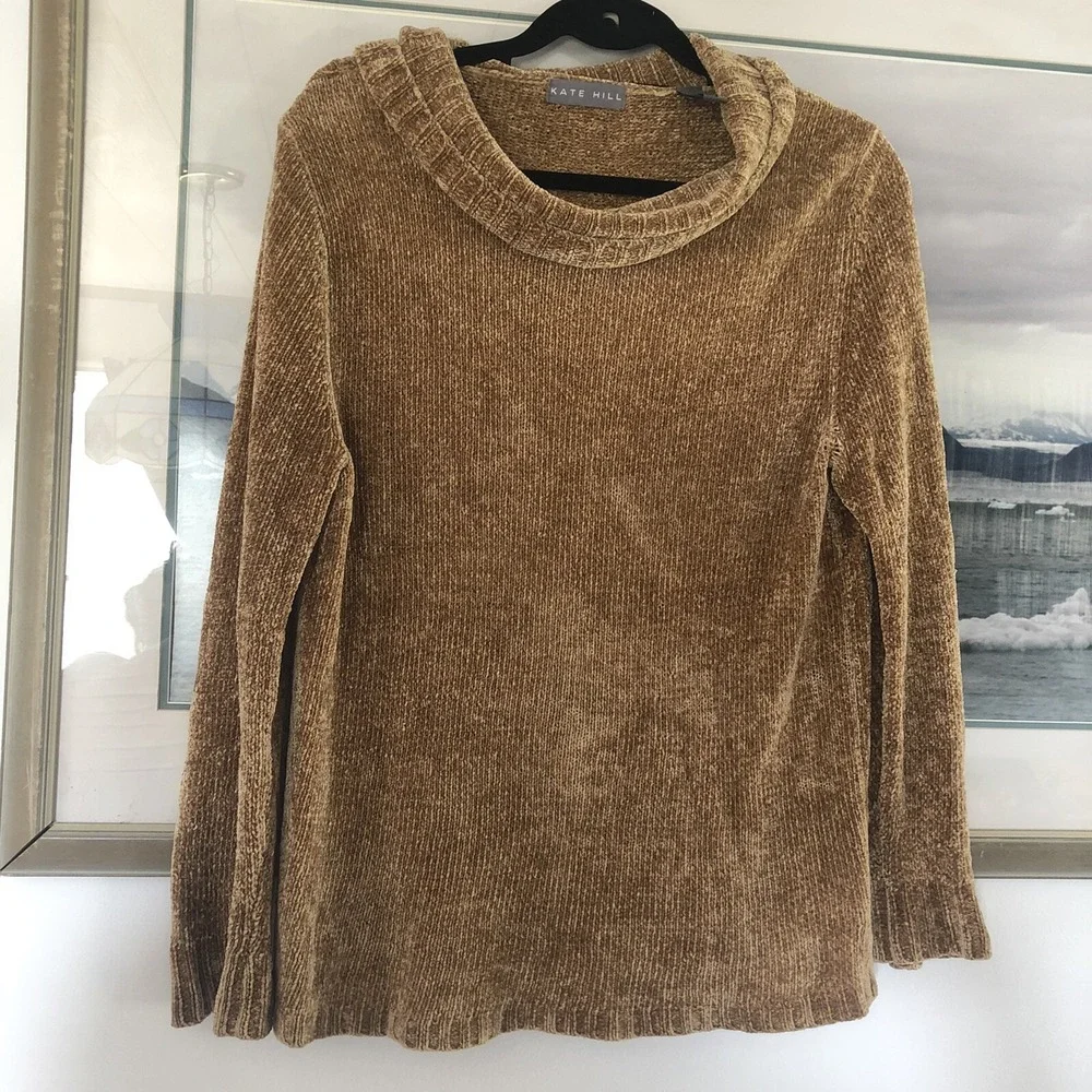 Kate Hill Womens Sz M Brown Cowl Neck Sweater A167